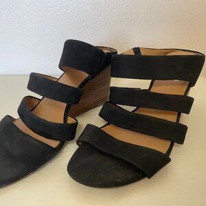 Franco Sarto Black Strappy Wedge Heels W9 EURO39
